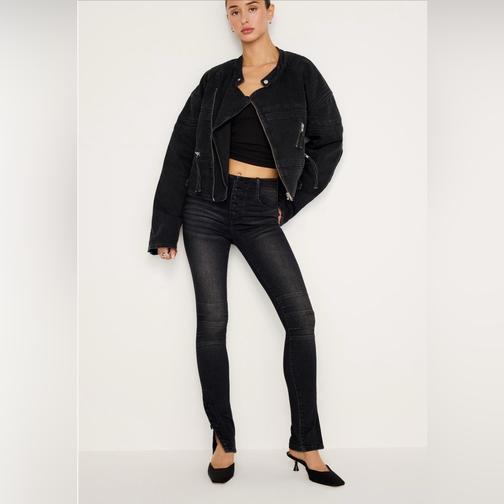 Good American Moto High Waist Black Wash Skinny Jeans NWT Size:6/28 Retails $199